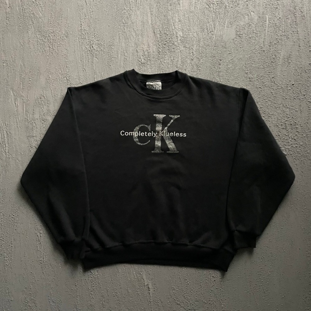 Vintage Completely Klueless Parody Sweatshirt Mens Large Black 90s Genus
